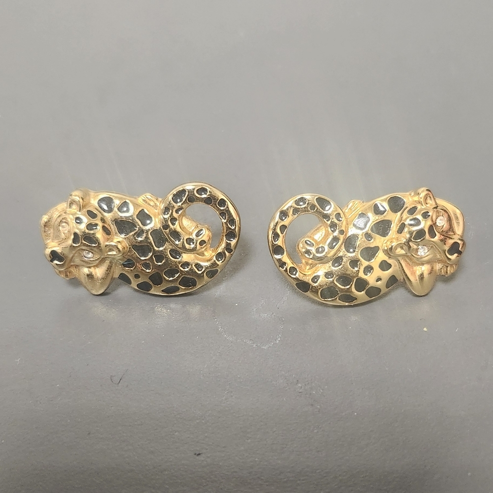 Lilly Pulitzer Rhinestone Cheetah Earrings Gold Tone Pierced Leopard Cat